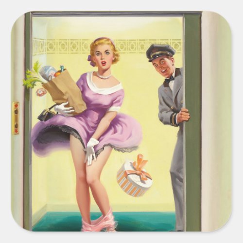 Going Down 1956 Pin Up Art Square Sticker