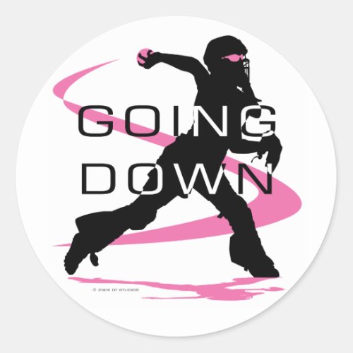 Going Down Pink Catcher Softball Classic Round Sticker