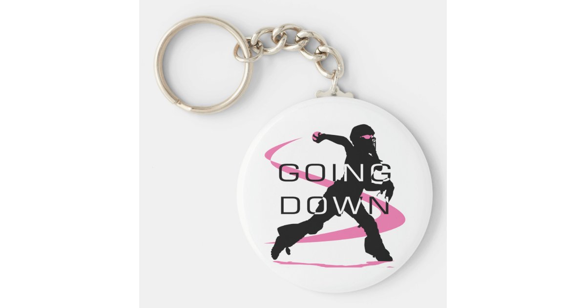 Going Down Pink Catcher Softball Keychain Zazzle