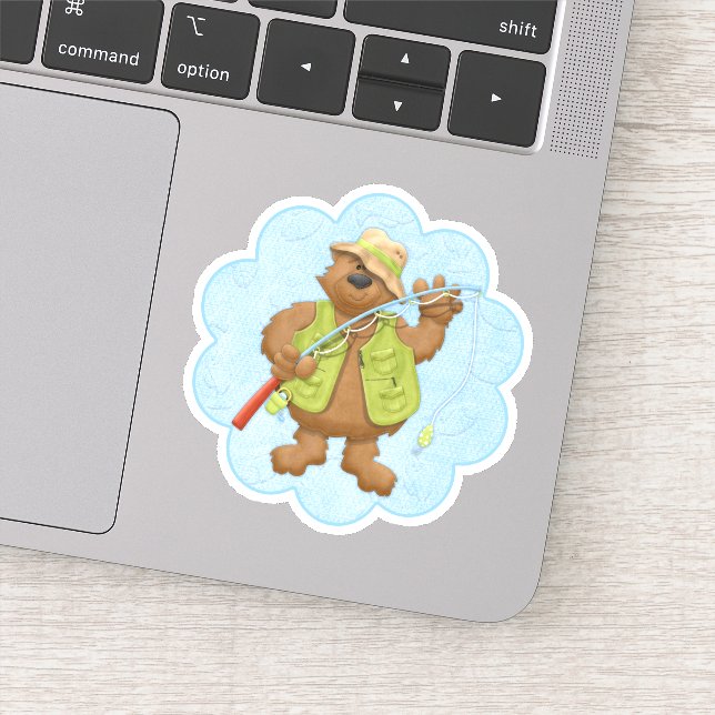 Going Fishing Bear Father Die Cut Sticker Decal (Detail)