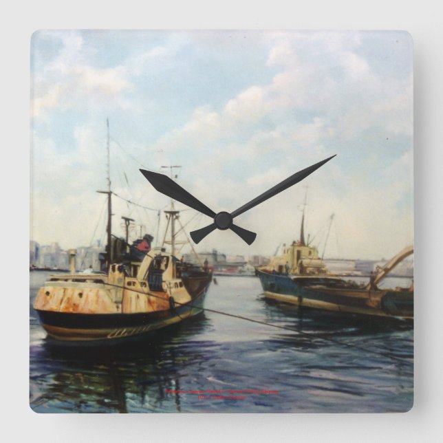 Going fishing square wall clock (Front)