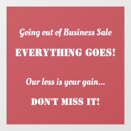  Going Out of Business Sale Advertising  Window Cling