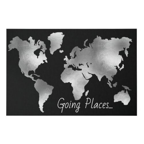 Going Places Modern Black World Map Travel Faux Canvas Print