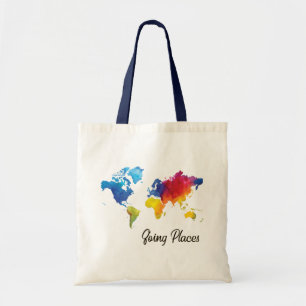 Going Places World Map Tote Bag