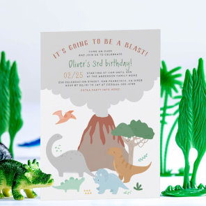 Going To Be A Blast Volcano Dinosaur Boy Birthday Invitation