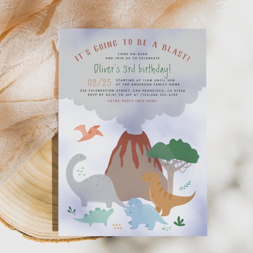 Going To Be A Blast Volcano Dinosaur Boy Birthday Invitation