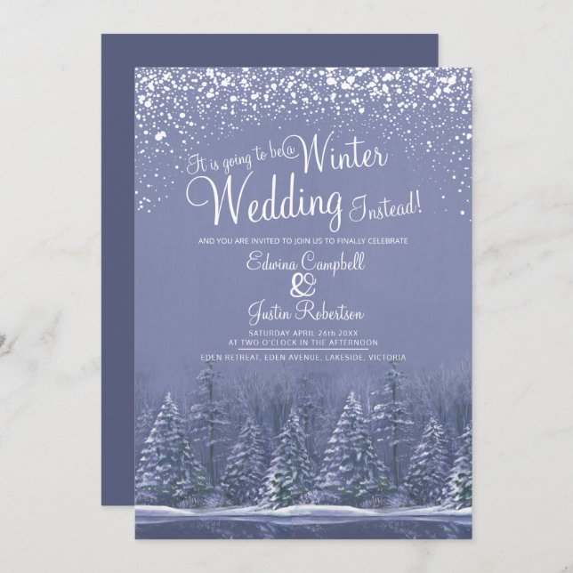 Going to be a winter wedding snow lake blue invitation (Front/Back)