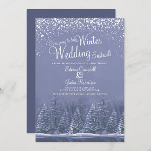 Going to be a winter wedding snow lake blue invitation