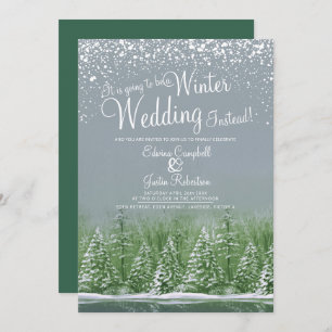 Going to be a winter wedding snow lake gray green invitation