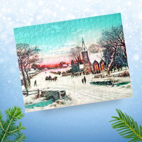 Going to Church Christmas Eve by J Hoover  Son Jigsaw Puzzle