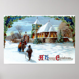 Going To Church Evergreen Christmas Tree Poster