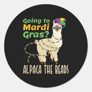 Going to Mardi Gras Alpaca the Beads Classic Round Sticker