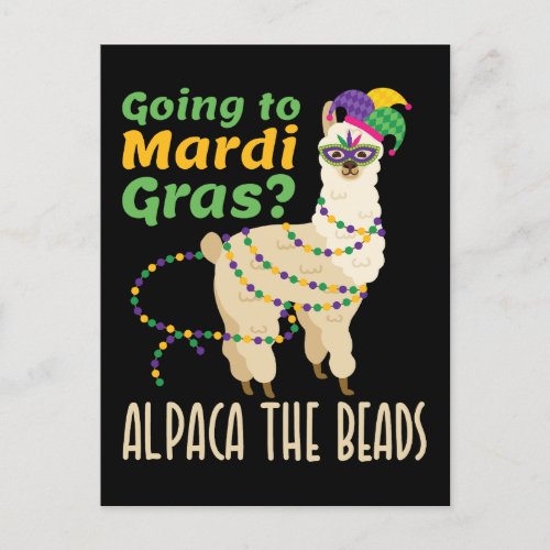Going to Mardi Gras Alpaca the Beads Postcard