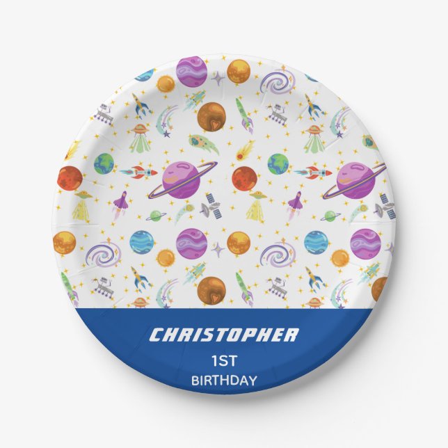 Going to Space Birthday Personalized Paper Plates (Front)