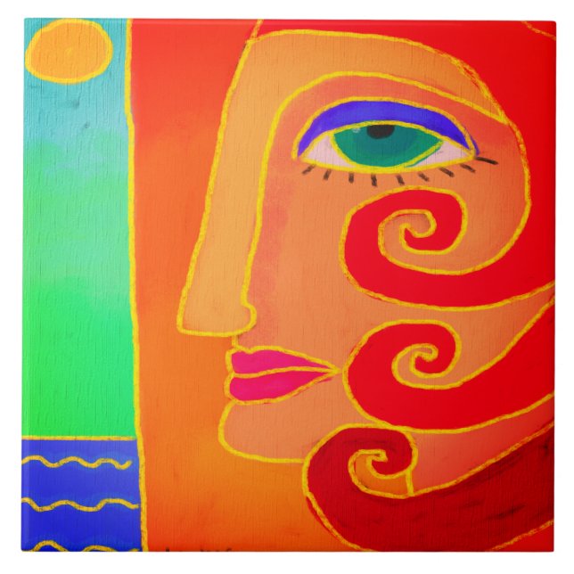 Going to the Beach Abstract Art Ceramic Tile (Front)