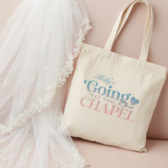 Going to the Chapel Pink Bride to Be Tote Bag (Send the bride off in style with this trendy "Going to the Chapel" design!)