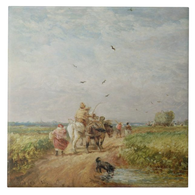 Going to the Hayfield, 1853 (oil on millboard) Tile (Front)