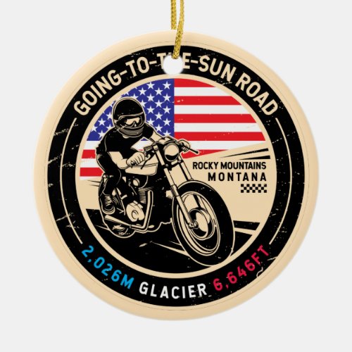 Going to the Sun Road Montana Motorcycle Ceramic Ornament