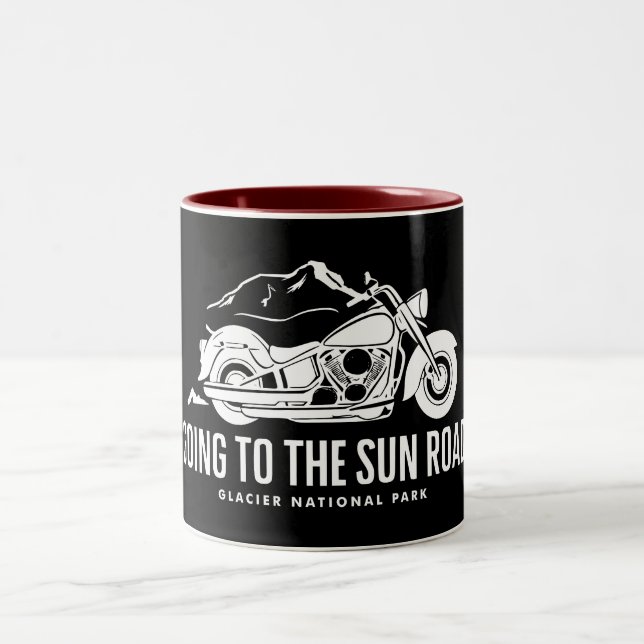 Going To The Sun Road Montana Motorcycle Two-Tone Coffee Mug (Center)