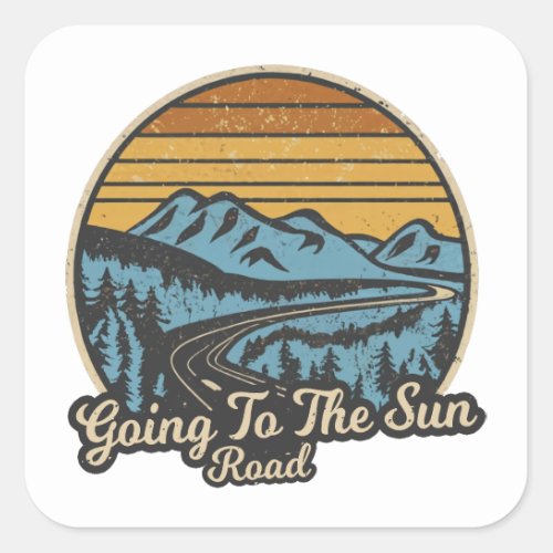 Going To The Sun Road Montana Retro Square Sticker