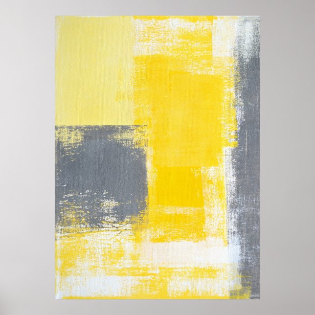 'Going Up' Gray and Yellow Abstract Art Poster (Front)