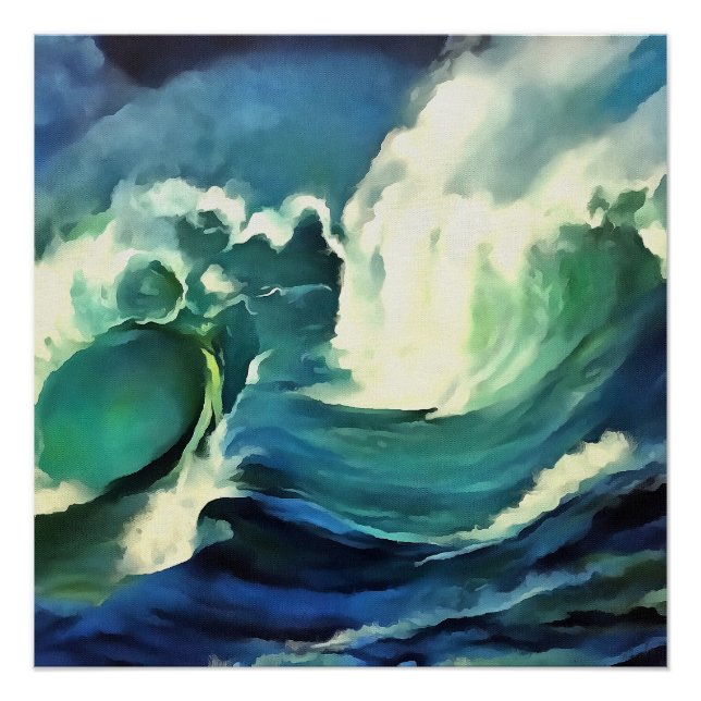 Going With The Flow Crashing Ocean Waves Art Poster (Front)