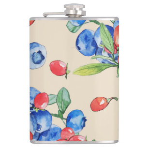 Goji, blueberry: watercolor illustration pattern. flask