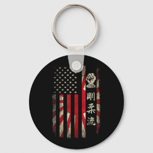 Goju Ryu Karate USA American Japanese Flag Dojo Keychain