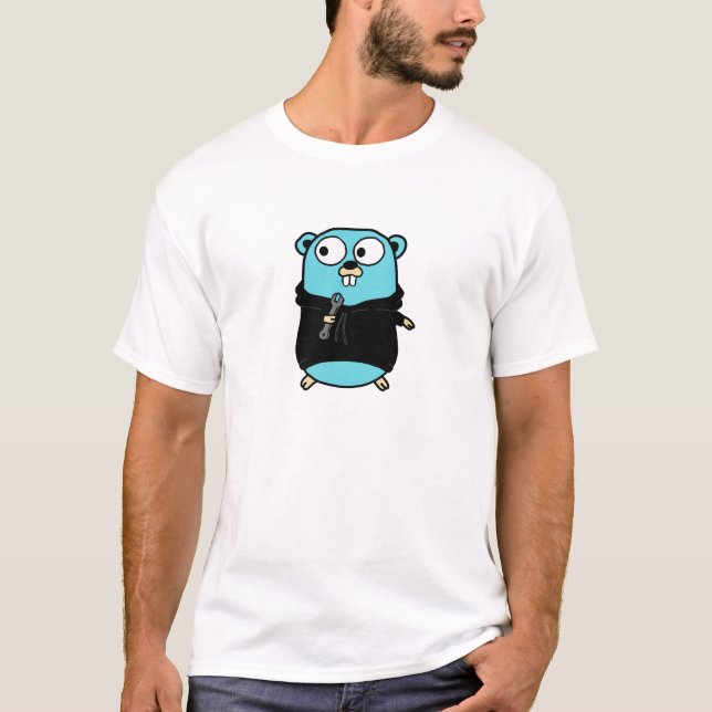 Golang Gopher In Black Hoodie T-Shirt (Front)