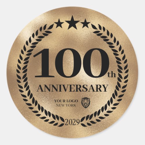 Gold  100th Anniversary Business Logo Classic Round Sticker