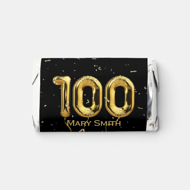 Gold 100th Birthday Balloons and Confetti   Hershey's Miniatures (Front)