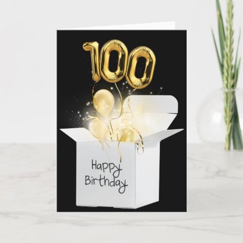 Gold 100th Birthday Balloons In White Box  Card
