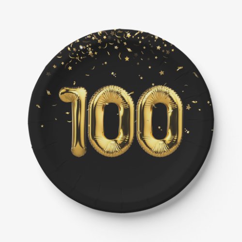 Gold 100th Birthday Balloons With Confetti Paper Plates