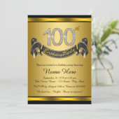 Gold 100th Birthday Party Invitation (Standing Front)