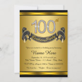 Gold 100th Birthday Party Invitation (Front)