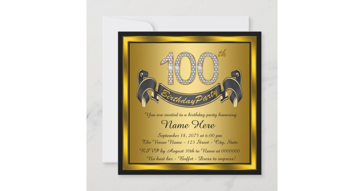 Gold 100th Birthday Party Invitation | Zazzle