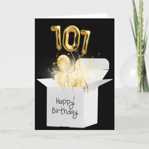 Gold 101st Birthday Balloons In White Box Card
