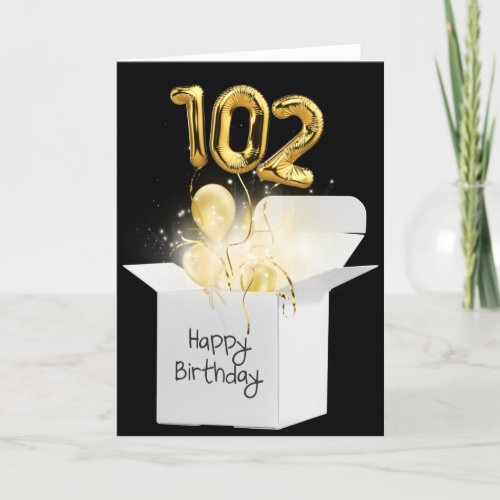 Gold 102nd Birthday Balloons In White Box Card