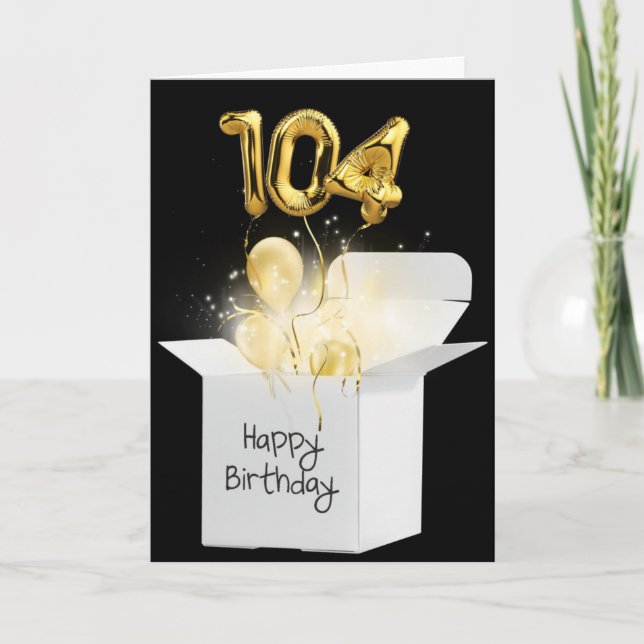 Gold 104th Birthday Balloons In White Box  Card (Front)