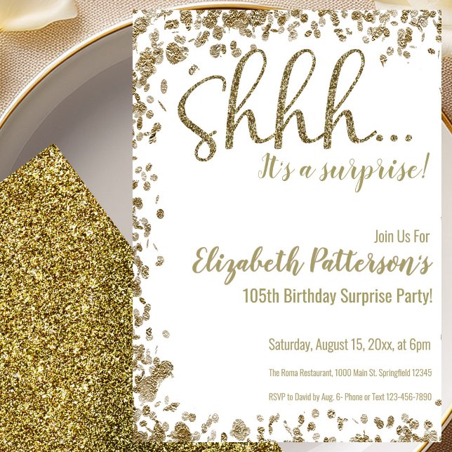 Gold 105th Surprise Birthday Party Invitation (Creator Uploaded)