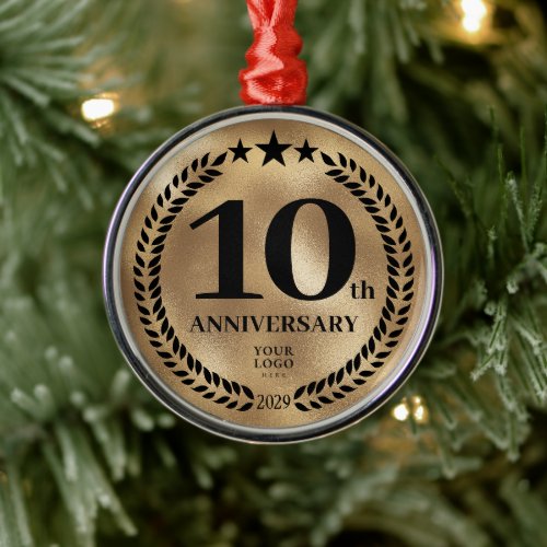 Gold 10th Anniversary Business Logo Christmas Metal Ornament