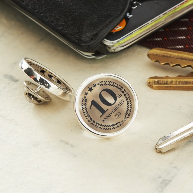 Gold 10th Anniversary Business Logo Lapel Pin (In Situ)