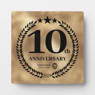 Gold 10th Anniversary Business Logo Plaque