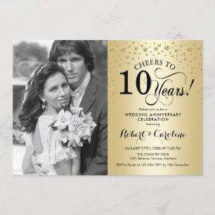 Gold 10th Wedding Anniversary with Photo Invitation