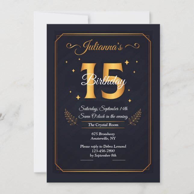 Gold 15 Birthday Invitation (Front)