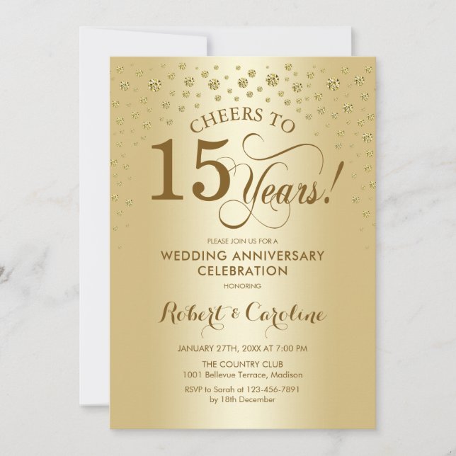 Gold 15th Anniversary Celebration Invitation (Front)