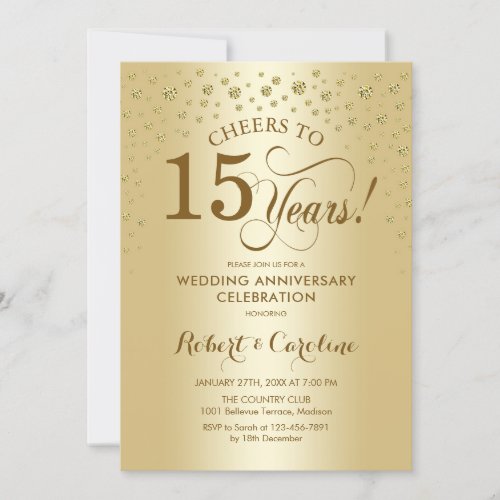 Gold 15th Anniversary Celebration Invitation