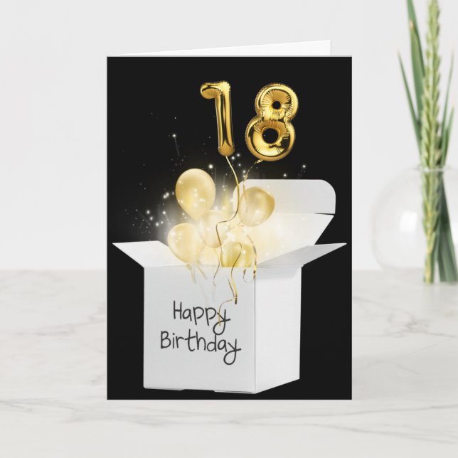 Gold 18th Birthday Balloons In White Box Card (Front)