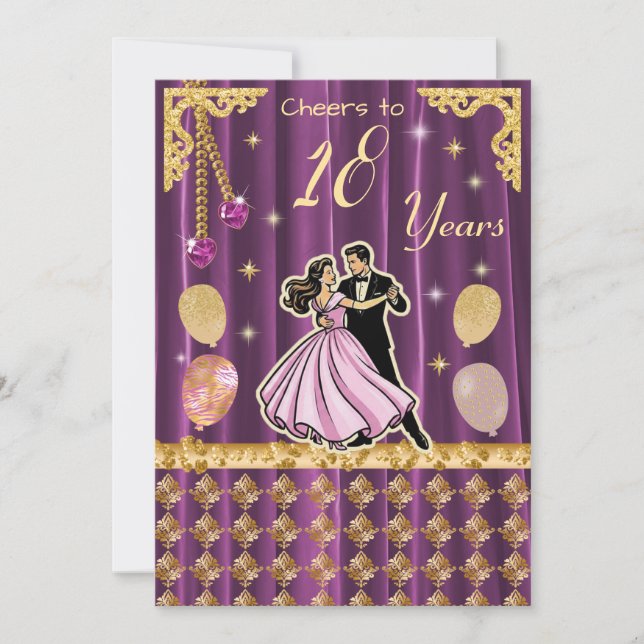 Gold 18th Birthday | Step into adulthood in style  Invitation (Front)