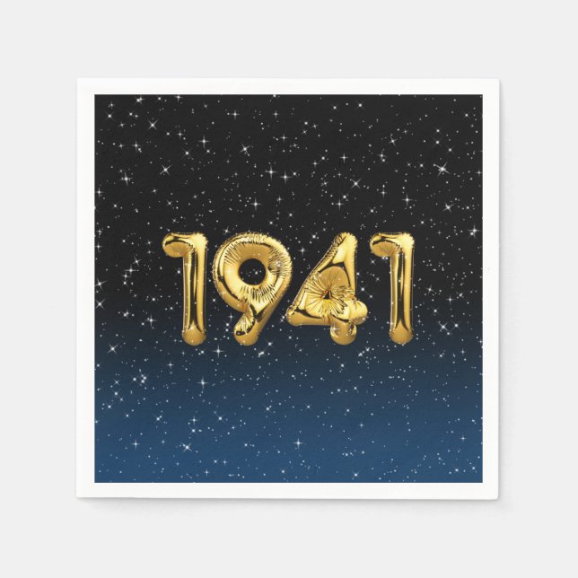 Gold 1941 Birth Year Balloons With Stars Napkins (Front)